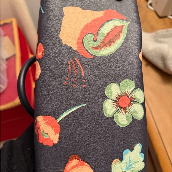 Coach Navy Blue Satchel with Colorful Floral Design - Picture 4 of 4